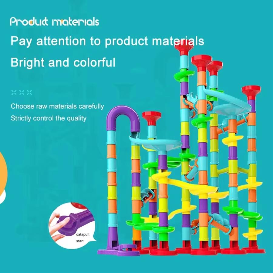 2025 New DIY Marble Run Race Coaster Set Toy Maze Ball Roll Marble Run Race Track Building Blocks Kids 197PCS Assembly Game Toys