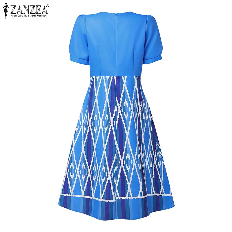 ZANZEA Rochie de vară cu mâneci scurte, lejer, cu gât rotund, imprimeu