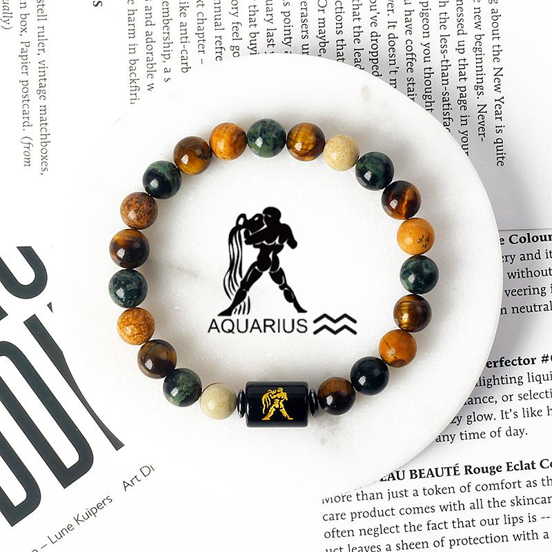 12 Constellations Scorpio Bracelet Natural Stone Tiger Eye Beads Bracelets for Men Women Cancer Virgo Leo Libra Couple Jewelry