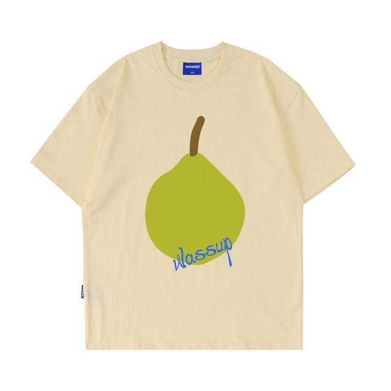 Wassup Pear Large Inkjet Short Sleeve T-shirt Men's Summer New Heavy Cotton Couple Round Neck All-Match T-shirt