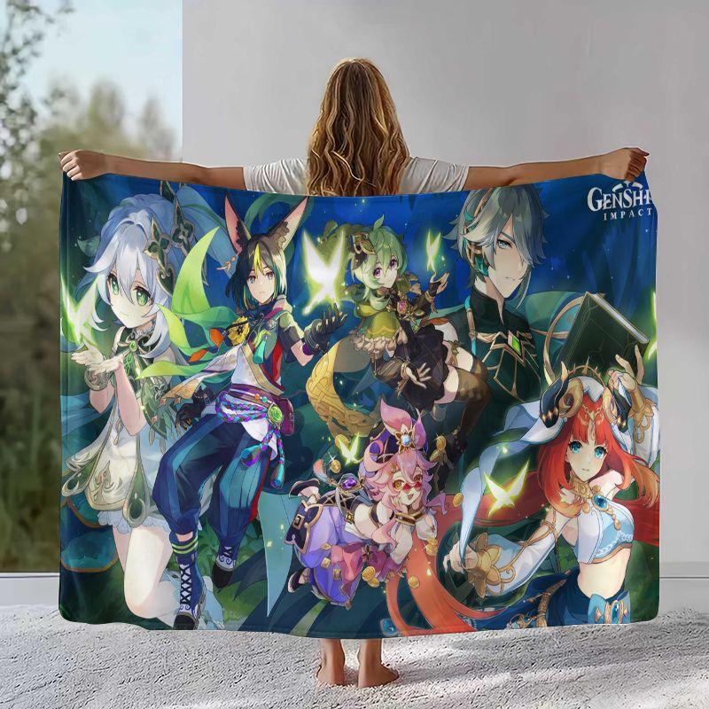 Classic Game Genshin Impact Cartoon Flannel Blanket,Ultra Soft Warm Plush Throw for Home Bedroom Bed Sofa Cover Office Camping