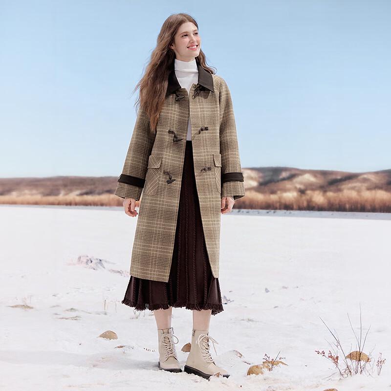 Betu Damen Eleganter Colorblock-Kragen Karierter Wintermantel