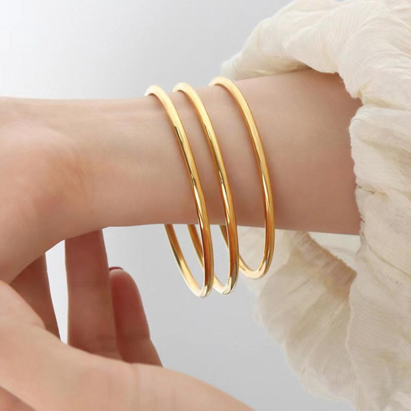 Fashionable Simple Plain Ring Bracelet For Women Round Elegant Gold Color Bangle Luxury Accessories Jewelry Gift