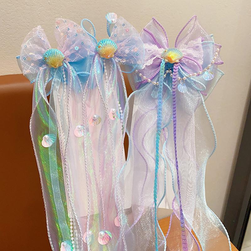 Mermaid Headwear, Children'S Princess Bow, Hairpin, Girls' Floating Yarn, Braided Hair Clip, Mermaid Maiden Hair Accessory