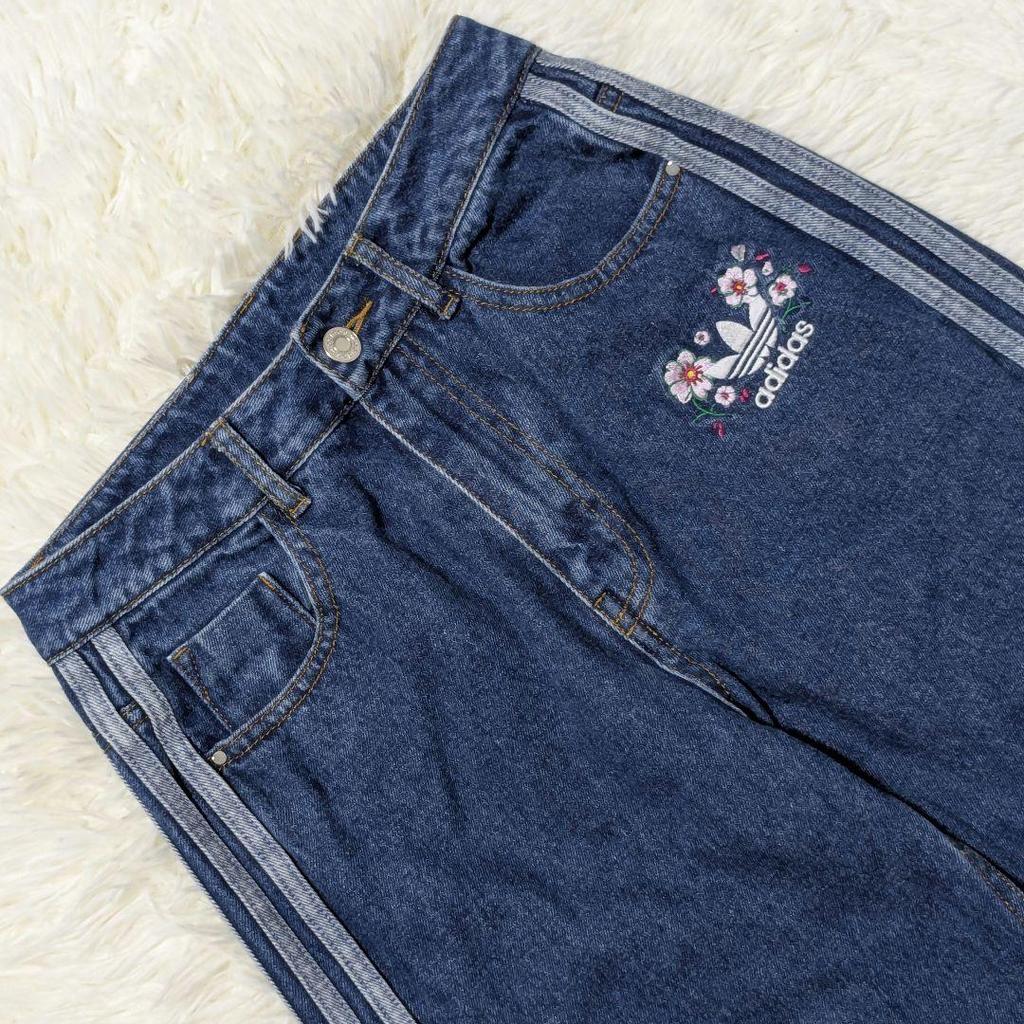 [USED] Extremely Rare, Sold-out Adidas Three Stripes Denim Pants, Navy Blue Sky Blue, Light Blue, Size S