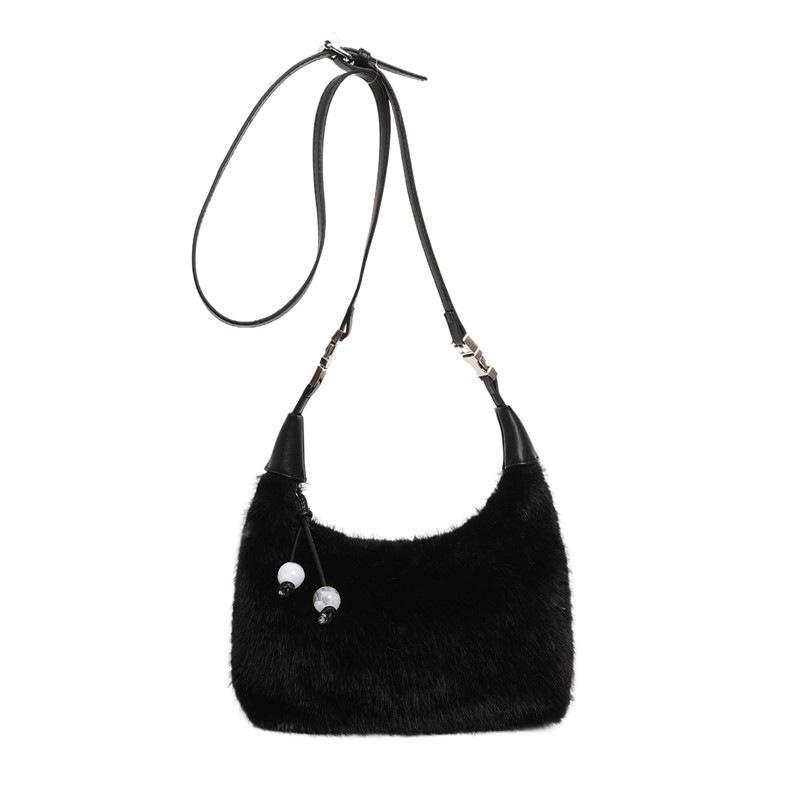 

2025 winter new plush handbag women s sweet and fresh plush bag versatile shoulder bag fashion messenger bag чорний