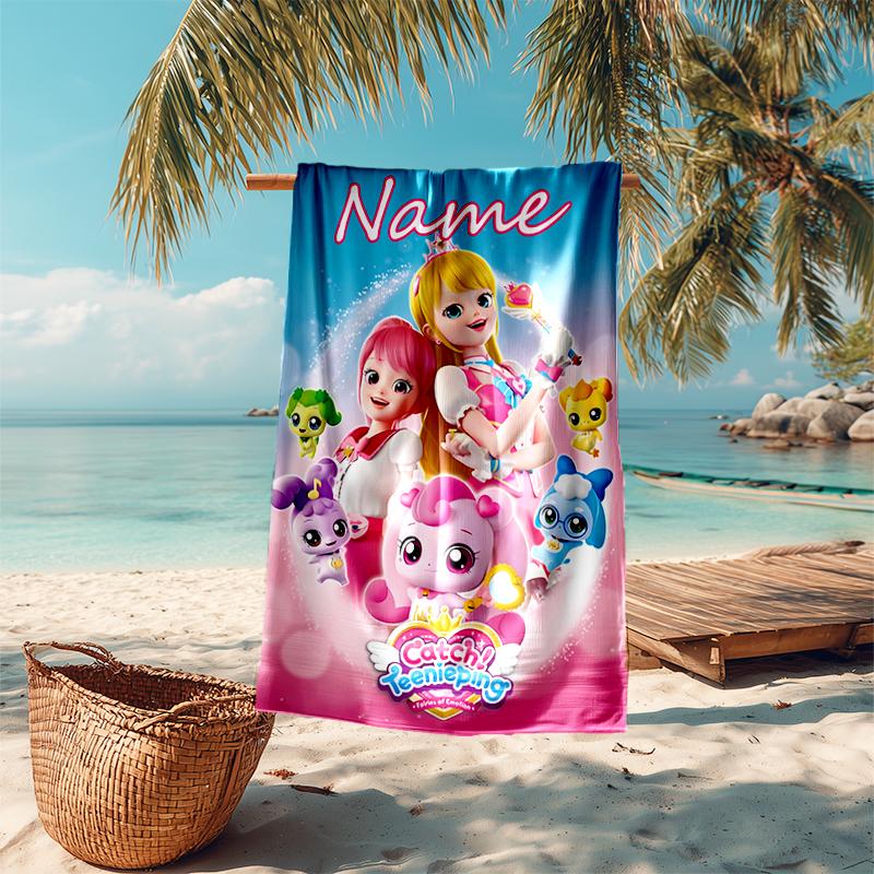 Personalized customized proof beach towel with Catch! Teenieping pattern - soft, absorbent, quick-drying, perfect swimming, camping&bathing