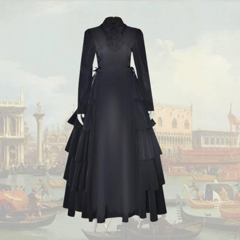 Victorian Medieval Halloween Renaissance Princess Dress Cosplay Costume Black