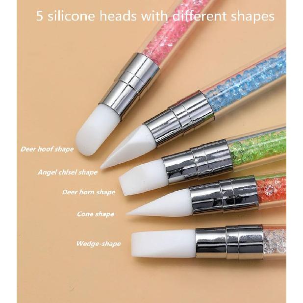 10PCS Nail Art Gel Carving Pen Acrylic Dotting Pens, Double-Ended Silicone Brushes for Design Nail Foil Carving Drawing and 3D Effect Shaping Drawing