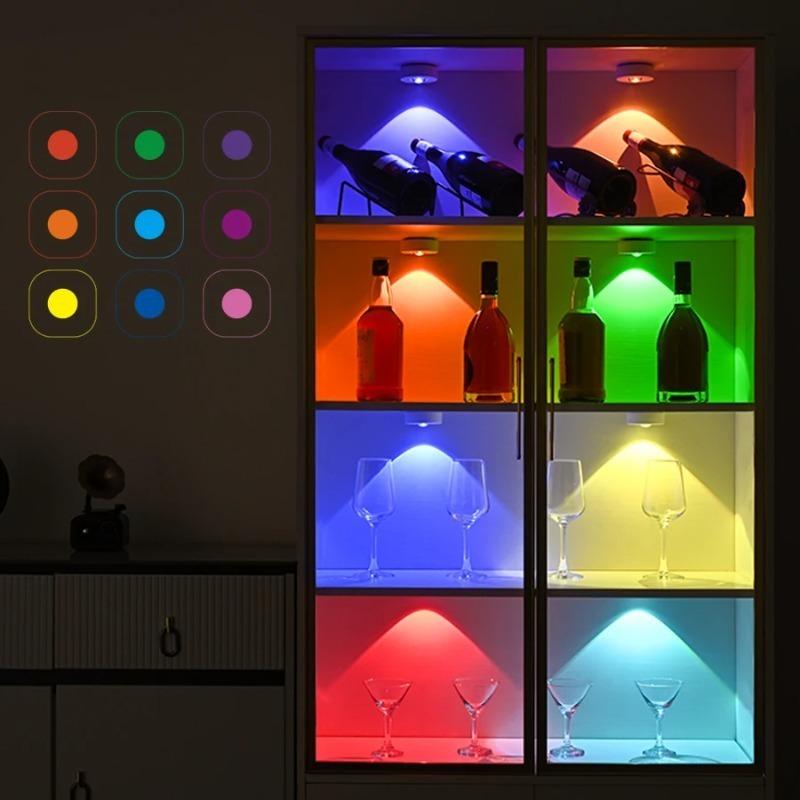 RGB LED Cabinet Light Magnetic Rechargeable Spotlight Remote Control Dimmable Wardrobe Display Case Lamp Type-C Charging