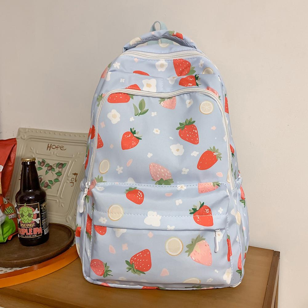

Женский рюкзак с клубничным принтом, рюкзак для ноутбука с регулируемым ремнем, большой вместительный студенческий повседневный рюкзак синий