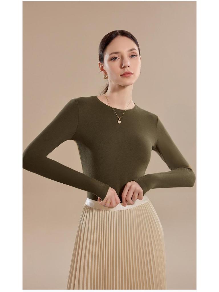 Damen Kaschmir-Mischung Langarm Baselayer Top - Hautfreundlich, Herbst/Winter Rundhals Pendel-Essential