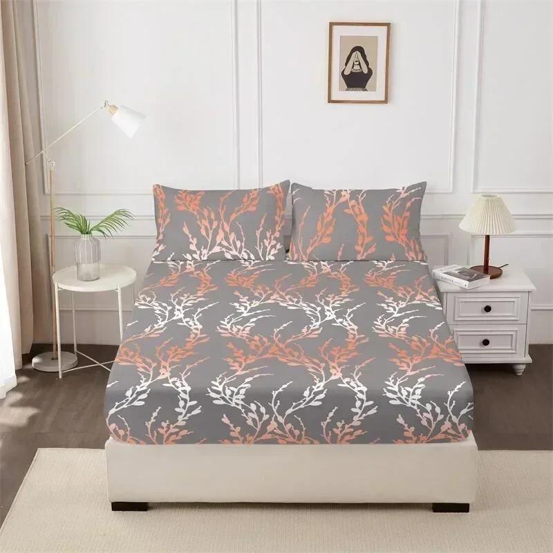 1PC Printed Fitsheet Single Double Twin Queen Size Mattress Cover with Elastic Band Bedsheet Soft Comfortable Fitted Sheet