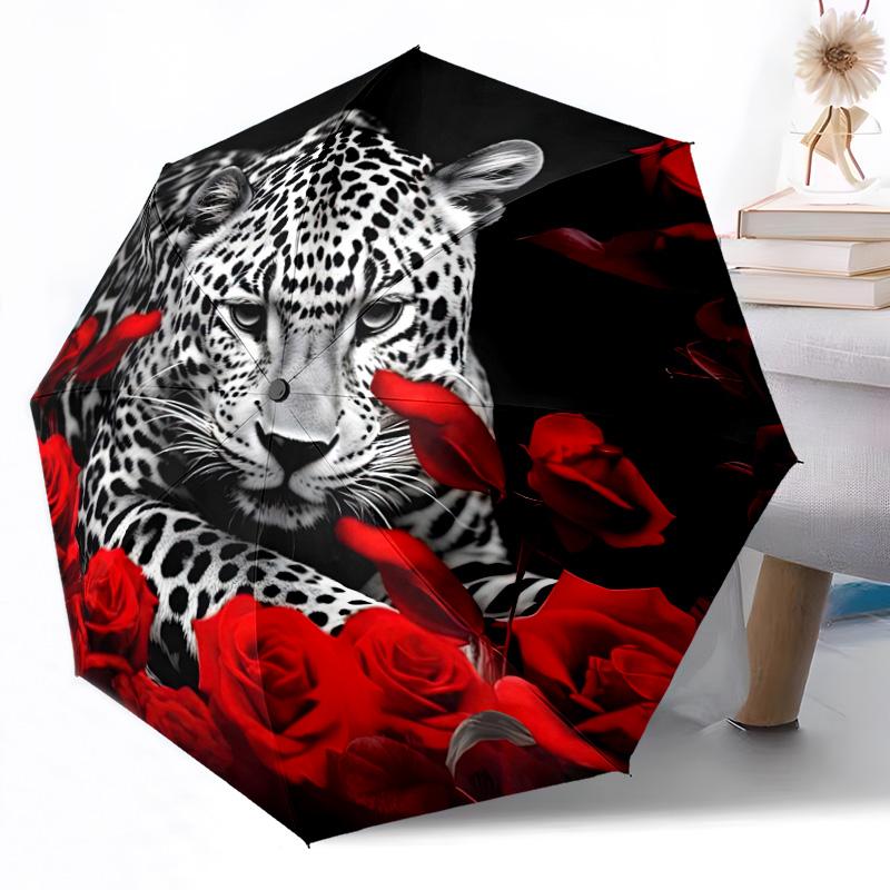 Snow Leopard Yin Yang Automatic Umbrella Compact 8-Rib Design Lightweight All-Season Travel Outdoor Accessory Perfect Gift for Women Men