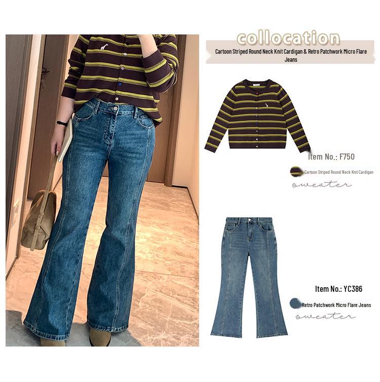 2026 Plus Size Retro Patchwork Flare Jeans for Women - Double Heaven Collection (YC386)