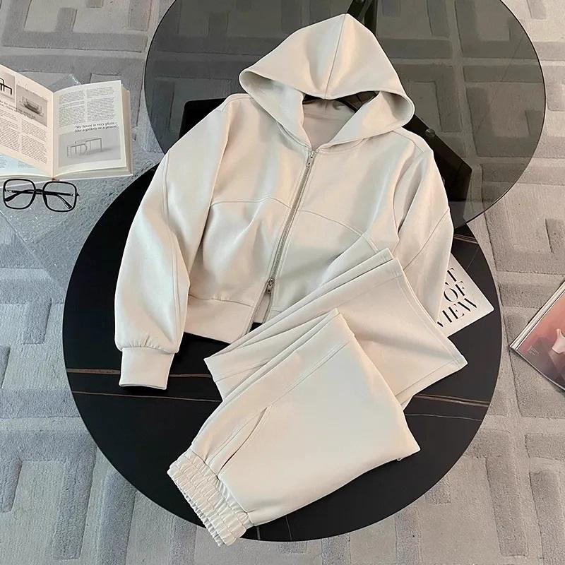 Women's 2-Piece Casual Tracksuit, Zip-up Collar Sweatshirt Elastic Waist Pants Loose Fit Loungewear Set