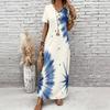 Women Plus Size V Neck Short Sleeve Abstract Floral Printed Long Dress