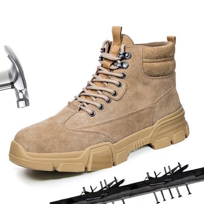 Suede Cowhide Labor Protection Shoes for Men Kevlar Steel Head Impact Resistant and Stab Resistant Breathable Safety Shoes
