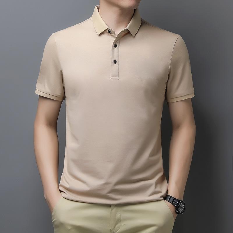 Letní nové stylové hedvábné bavlněné klopové polo tričko s krátkým rukávem, jednobarevné, prodyšné tričko, pánské základní oblečení