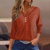 Women's Casual V-Neck Leopard Print 3/4 Sleeve Button T-Shirt Top