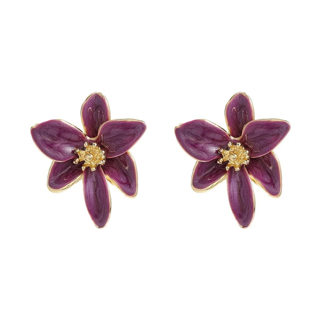 Bohemia Ethnic Style White Enamel Flower Stud Earrings for Women Charm Stainless Steel Wedding Bride Jewelry Accessories Gift
