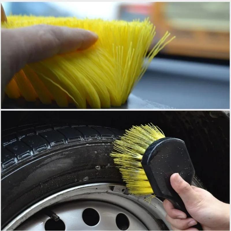 Weiche Borsten Autowaschbürste Autoreifenbürste Kurzer Griff Mehrzweck-Scheuerbürste Hochleistungs-Reinigungsbürste für Außenräder und Reifen