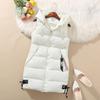 Gilet da donna invernale taglia forte caldo casual colore unito ampio piumino cappotto senza maniche con cappuccio cardigan di media lunghezza