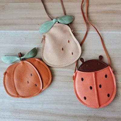 1Pcs Cute Cartoon Children Bags Girls Pear Small Crossbody Bag Mini Pumpkin/Ladybug Handbag Shoulder Bag For Storing Small Items