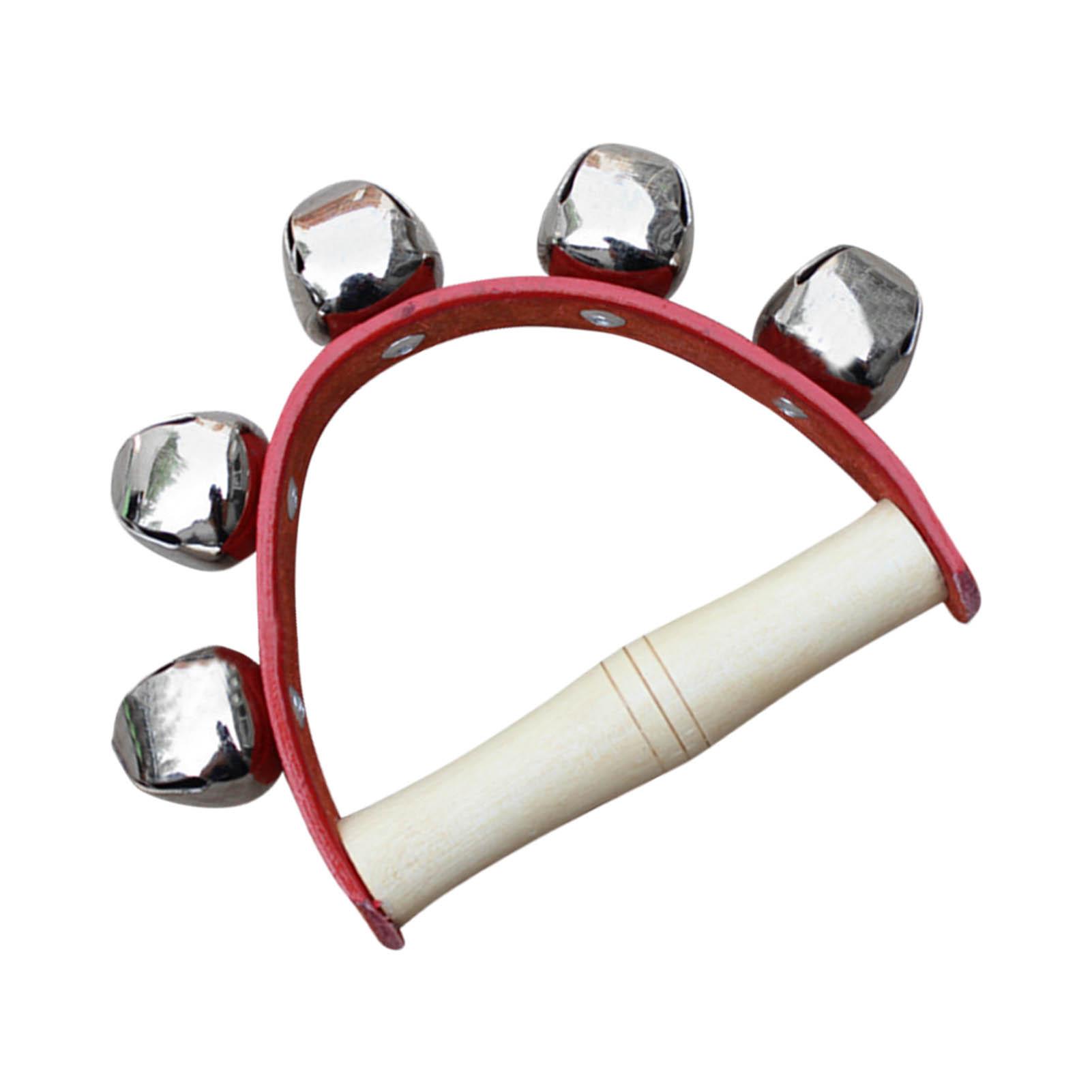 

Колокольчик для встряхивания запястья 5 колокольчиков деревянная ручка ручной колокольчик для детского сада образование красный красный