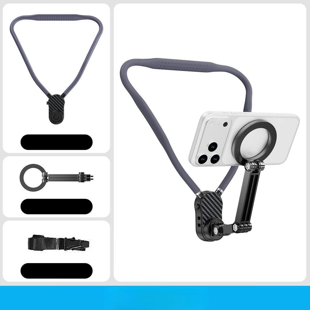 Mobile phone magnetic neck-mounted stand for first-person shooting, fixed on chest for anti-shake sports camera stand