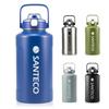 SANTECO Eau Grand Thermos avec Bouteille Bleue à Vide Direct en Acier Inoxydable, Isolé, Capacité, Gourde, 1900ML, Paille, Boisson, Acier, Isolé,