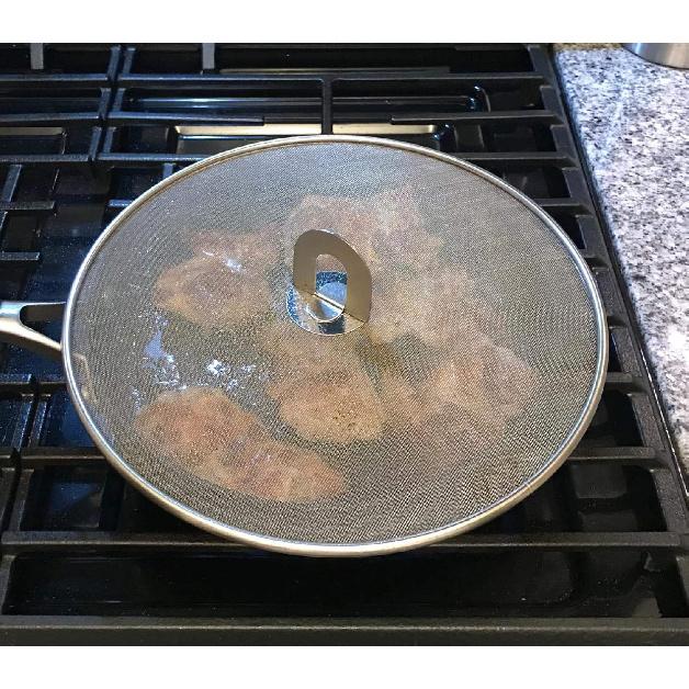 Antallcky 3 Pack Grease Splatter Screen for Frying Pan with Fold Flat Knob-Grease Splatter Guard Shield-No Cooking Oil Mess–No Burns–Ultra Fine