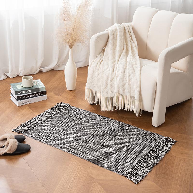 Twin-cord Knitted Rugs for Living Room Cotton Linen Kitchen Mat Tassel Bedroom Door Floor Mats Bedside Carpet Rugs No Fading