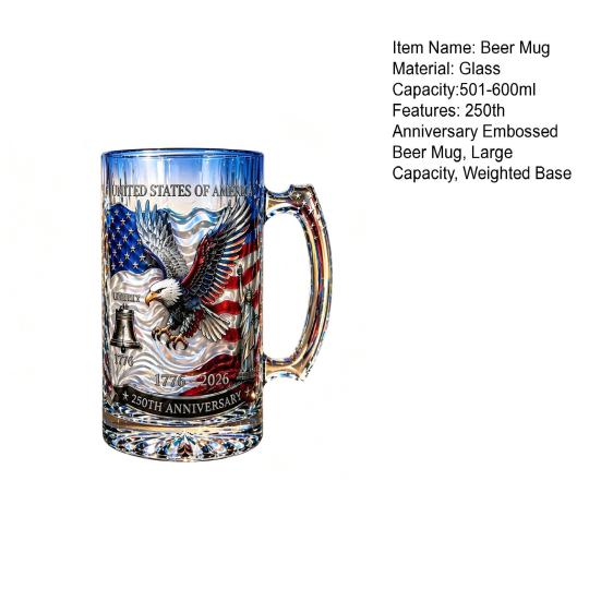 250th Anniversary Whiskey Bottle Thick Glass Decanter with Handle Beer Mug for History Buffs And Veterans