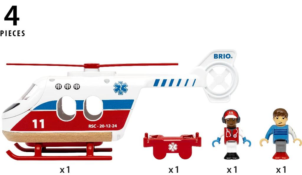 BRIO Ambulance Helicopter Ages Wooden Gift [4-Piece Set] 36022, 3+. [Toy, Toy, Scenery, Helicopter, (Birthday/Christmas)]