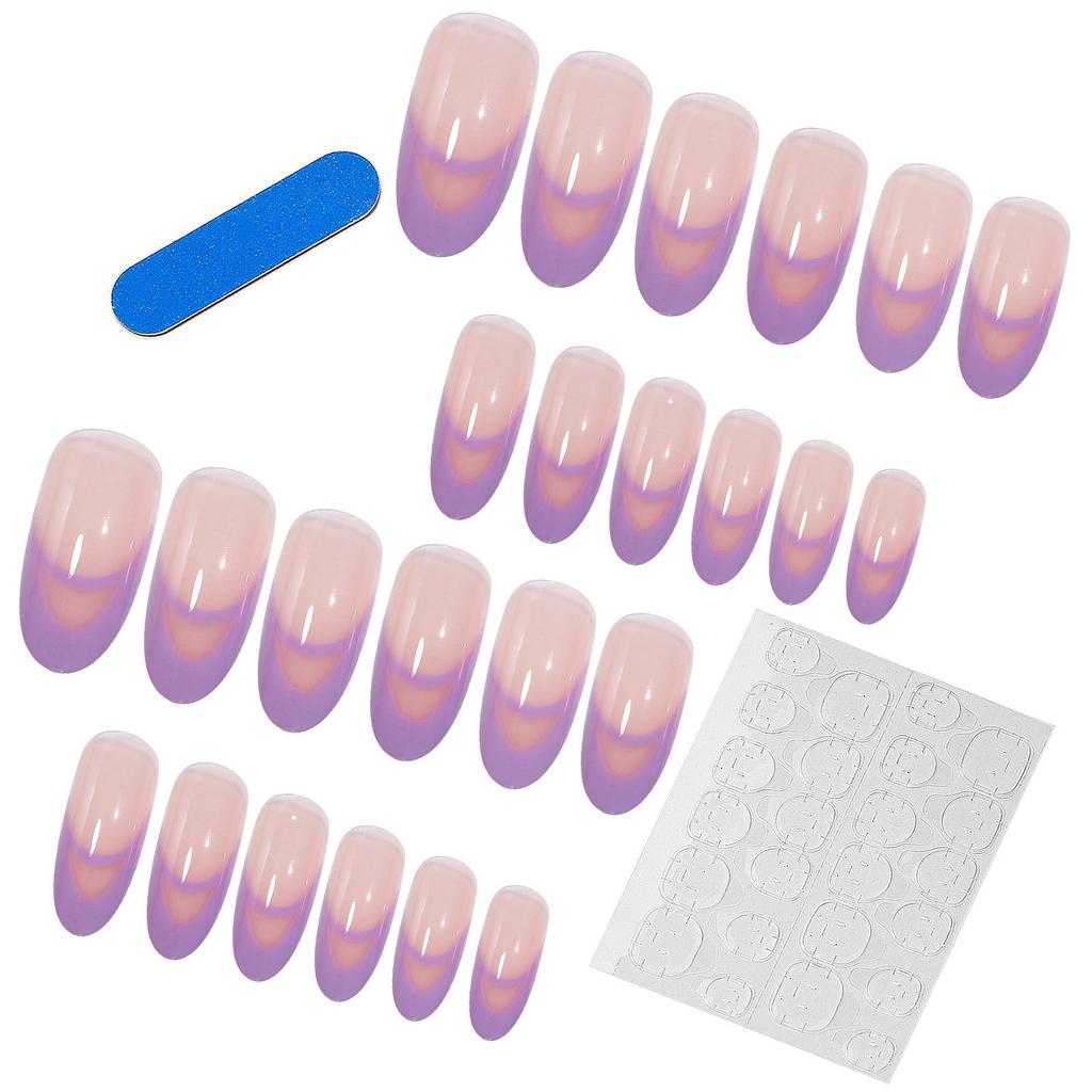 Lavender Simple Double French Wear Nail Art Finished Fake Nail Art Nail Art Patch Nail Art Patch Nail Patch