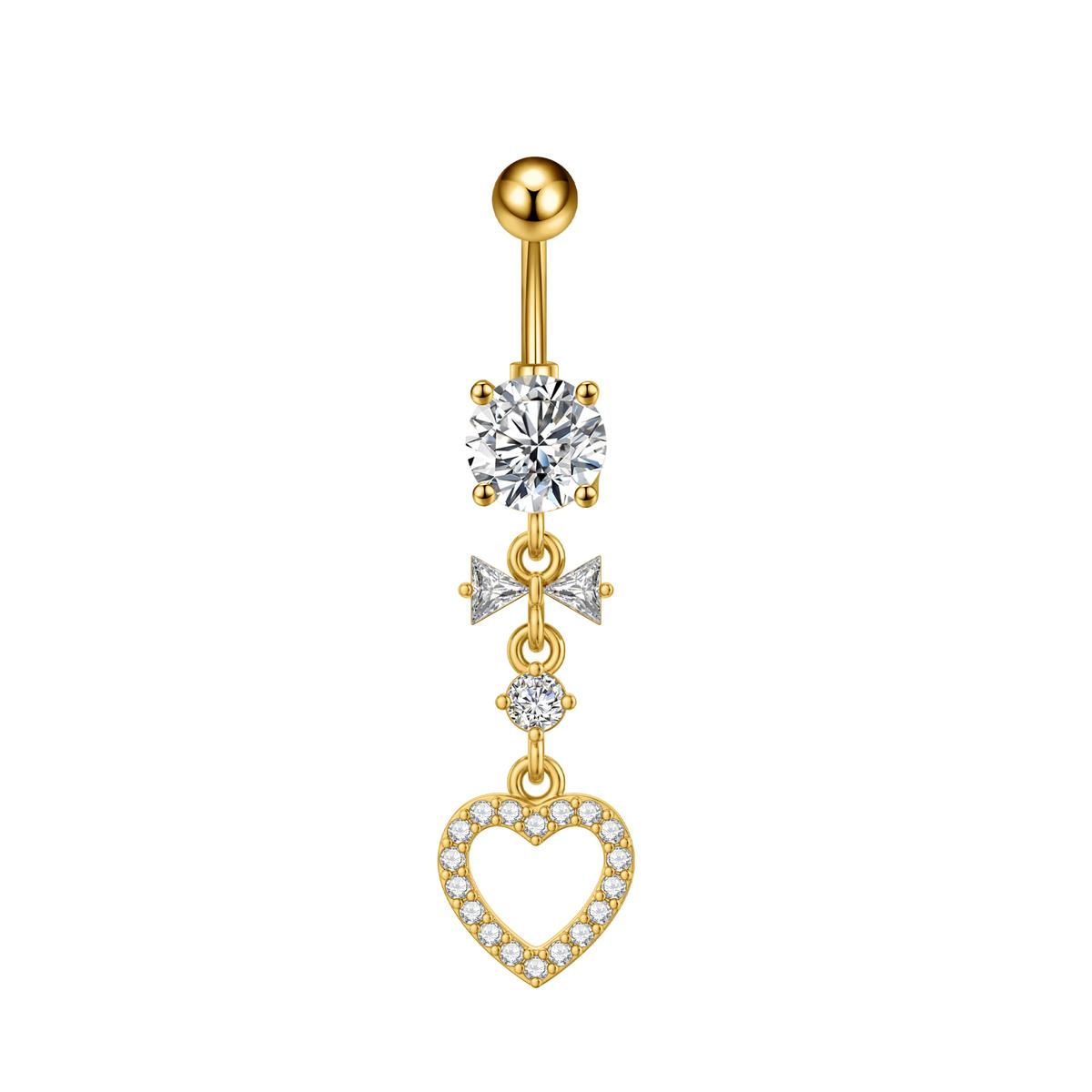 14G Curved Belly Clicker Stainless Steel Butterfly Heart Dangled Crystal CZs Belly Button Rings for Women Navel Clicker Ring Heart&Navel & Bell Button Rings&Body