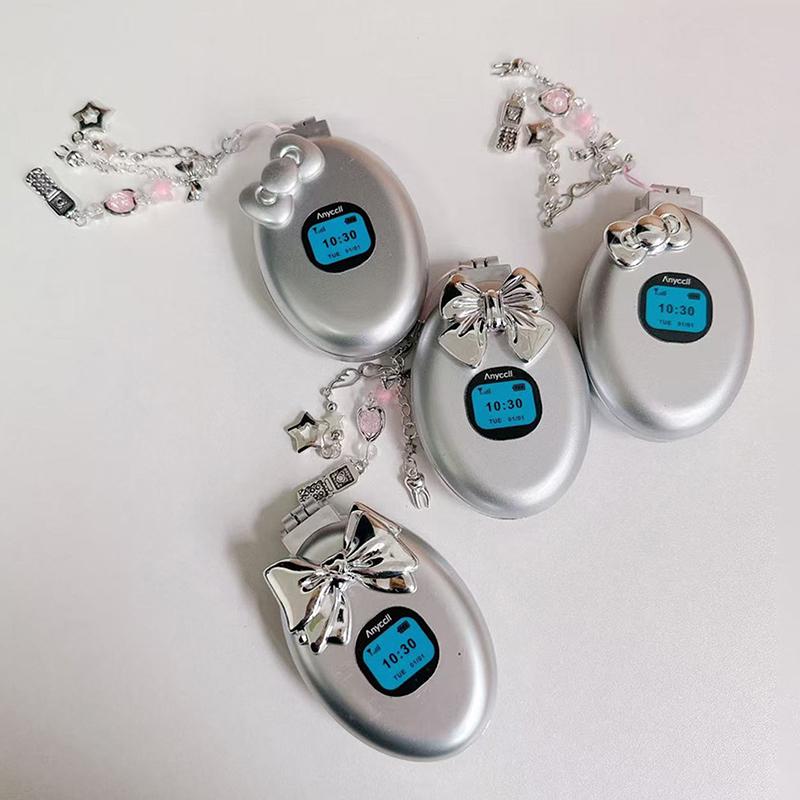 Y2K Retro Simulation Flip Phone Folding Air Cushion Comb Makeup Mirror Bag Hanging Accessories Backpack Waist Hanging Decor