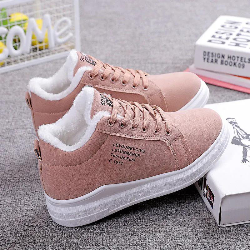 WTEMPO 2026 Winter New Velvet White Shoes Women's Korean Version Lace Up Casual Sports Cotton Shoes Leather Face Student Shoes Snow Boots