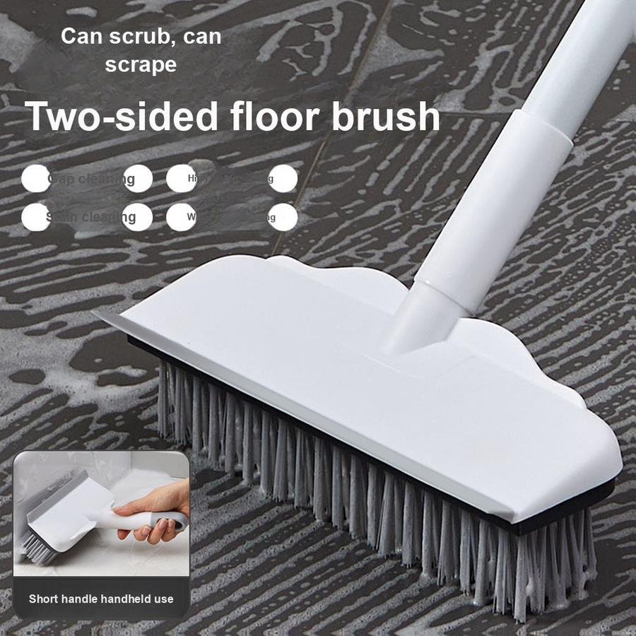 Floor Scraper Scrubber with Brush for Bathrooms - 2 In 1 Multi-Surface Hard Bristle Brush with Long Handle