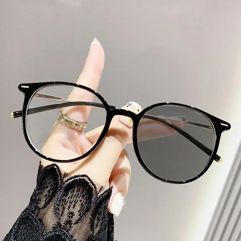Ladies Trendy Finished Pochromic Myopia Glasses Blue Light Blocking Eyewear Men Unisex Retro Minus Diopter Eyeglasses Diopter
