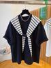2025 Unisex Plus Size Striped Hooded Color Block Short Sleeve T-Shirt