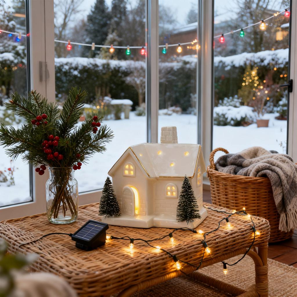 Ceramic Christmas Village Houses, Glowing Lighted Holiday Decorations For Indoor Tabletop, Christmas Home Decor