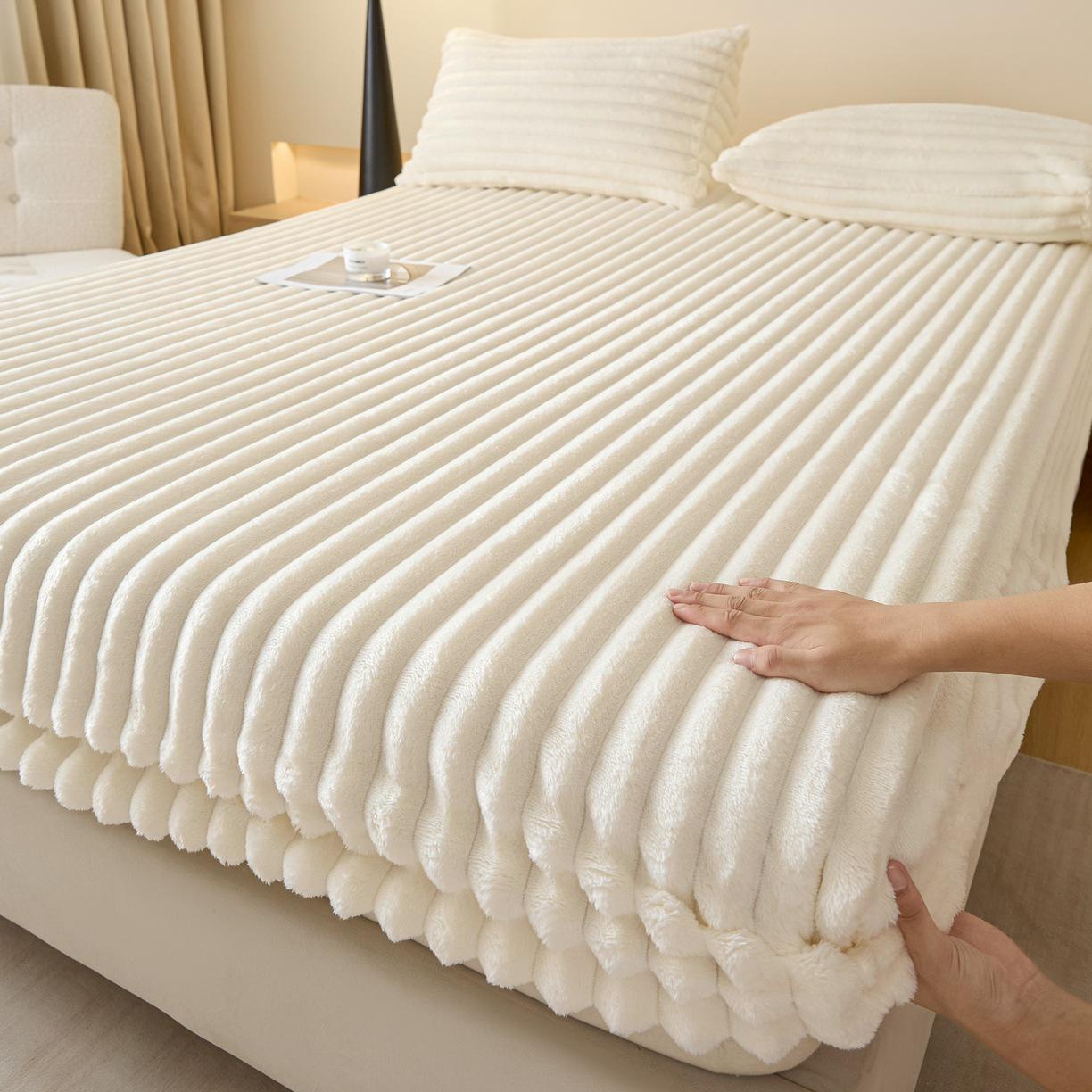 

2025 Large Rabbit Fur Plush Drawstring Fitted Sheet - Single Piece 120x200cm Fitted Sheet + 1 Pillowcase