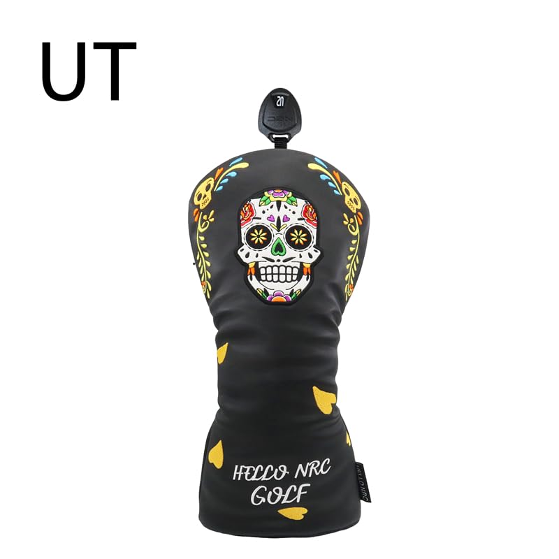 Mexico Skull Golf Headcovers, Single, White and Black (Black, Set of 4) for Driver, Driver, 460cc, 440cc, Wood, Fairway Wood, Utility, and UT Golf Clu