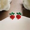 Temperament Red Zircon Strawberry Earrings for Women Shiny Rhinestone Cherry Flower Earrings Delicate Party Wedding Jewelry