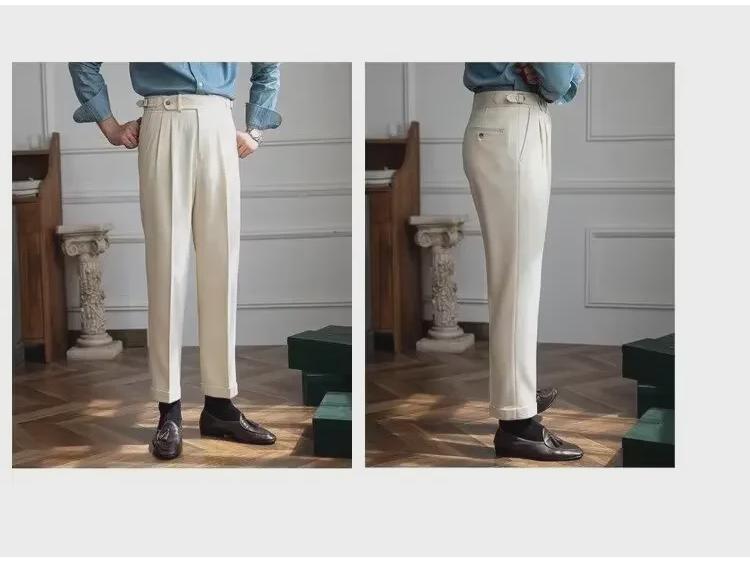 Herren High-Waist Straight-Leg Drape Hose - Britischer Stil Formal für Frühling & Herbst