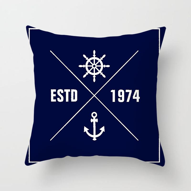 Compass Anchor Pillowcase Blue Home Decor Mediterranean Cushion Cover Car Sofa Office Decor Accessories Pillowcase