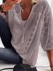 European & American Style Lace Hollow U-neck 3/4 Sleeve Women's T-shirt