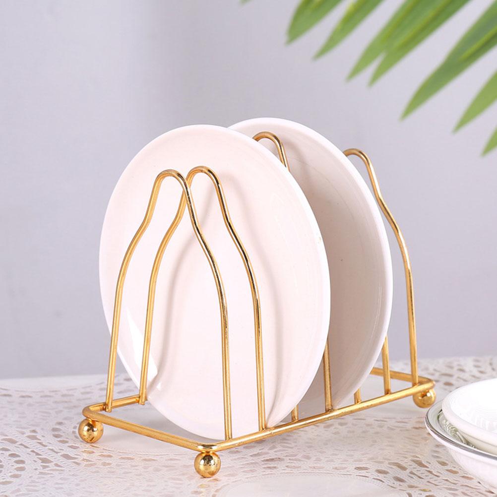 Golden Iron Plate Holder Kitchen Accessory Countertop Ganizer Home Storage Triangle Racks Premium Material Workmanship